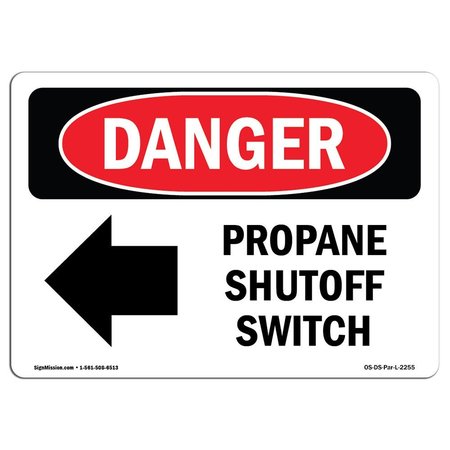 SIGNMISSION OSHA Danger, Propane Shutoff Switch Left Arrow, 18in X 12in Aluminum, 12" W, 18" L, Landscape OS-DS-A-1218-L-2255